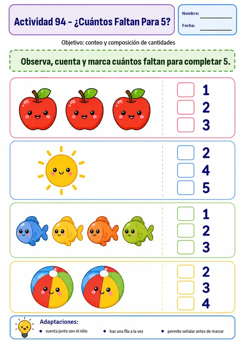 Actividad: cuántos faltan para 5